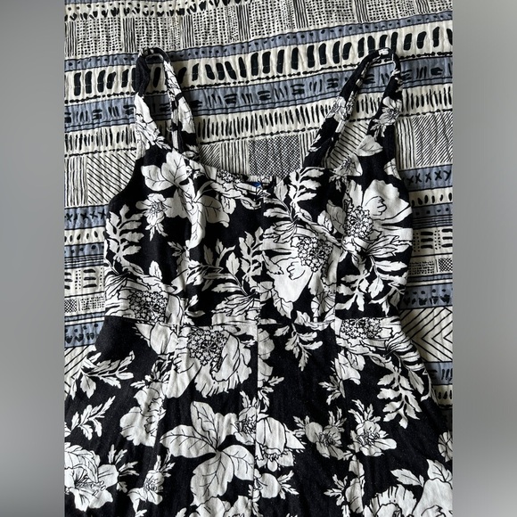 NWT Old Navy Floral Black & White Midi Euro Summer Dress Linen Fit & Flare Small - Picture 8 of 13